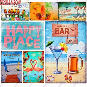Новый стиль, металлический жестяной знак для пляжа, винтажные летние металлические тарелки, пляжные декор стен для дома, счастливое место, бар, кухонные наклейки WY19