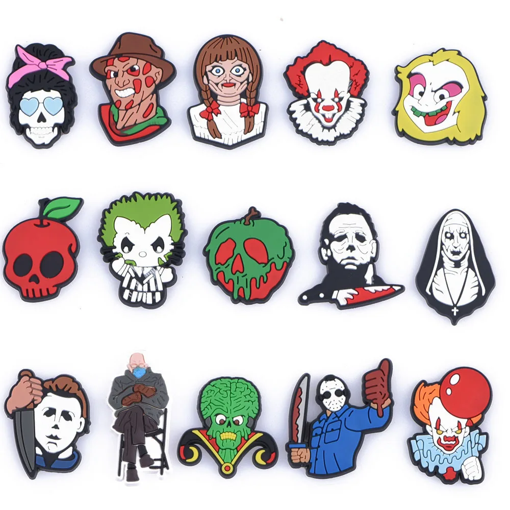 Hot Sale 1 Pcs Adult Croc Shoe Charms American Film Horror Movie Women Clog Shoes Accessories Smile PVC Decorations AKA SAROR