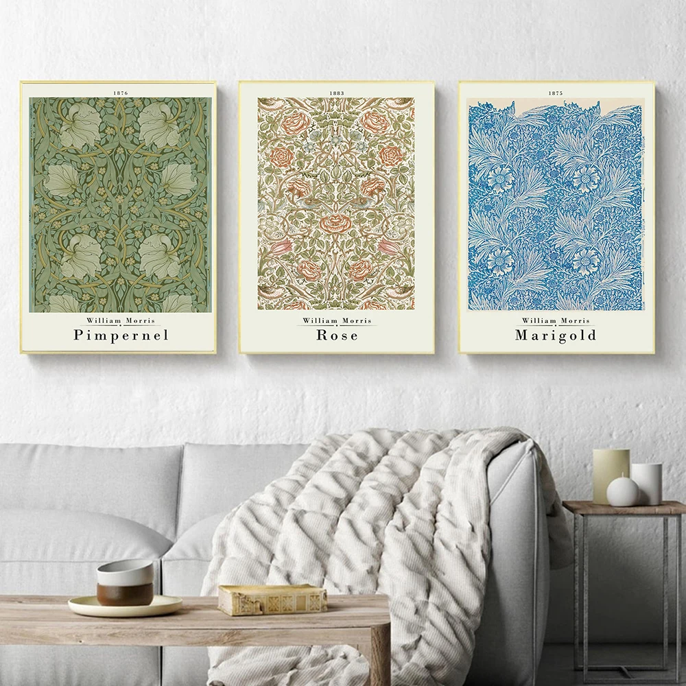 Холст с изображением Вильяма Морриса цветные цветы розы листья выставки