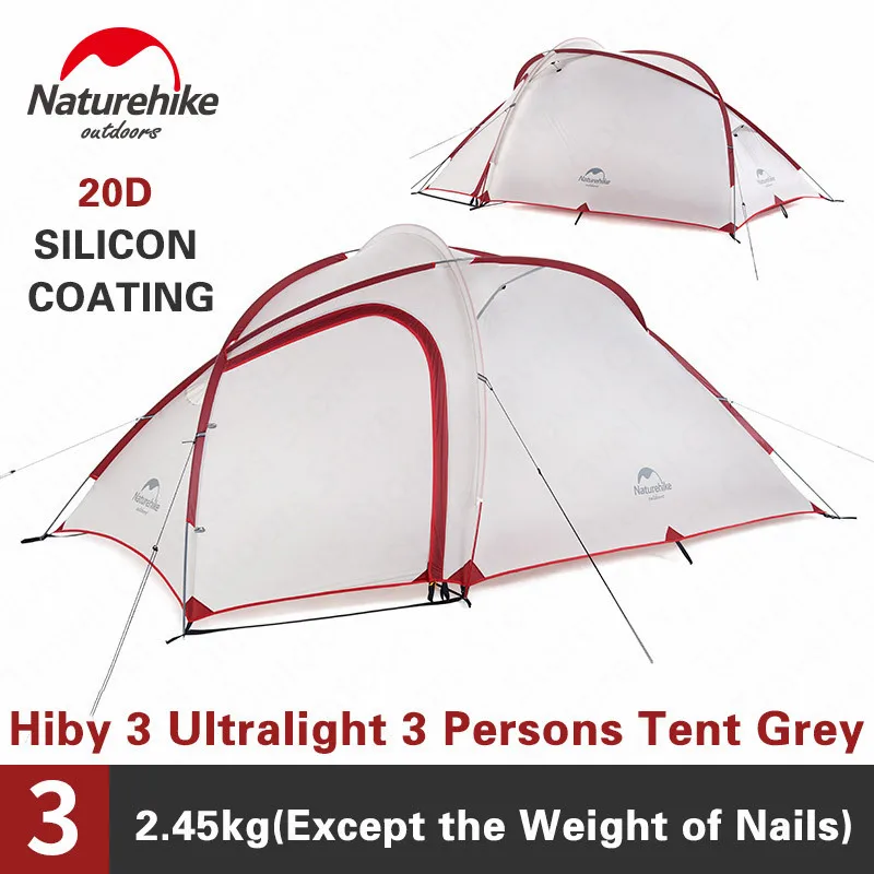 Naturehike Hiby3 Ультралегкая палатка для кемпинга 20D нейлоновая серая белая