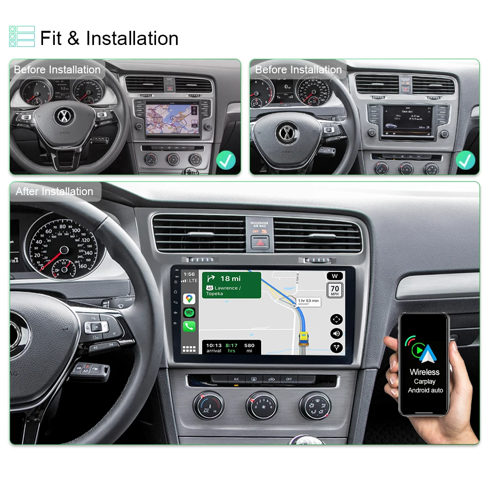 Автомобильный радиоприемник A-Sure 10 1 дюймов Android 11 Беспроводной CarPlay DVD GPS навигация