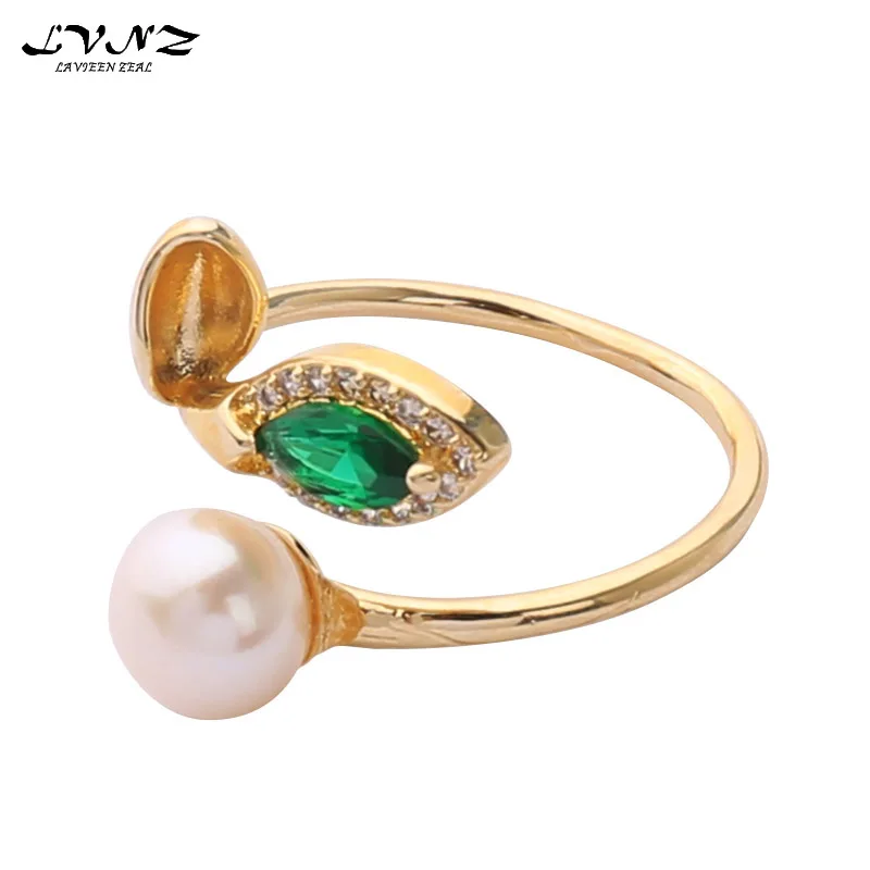 Кольцо классического этнического стиля "Лист барокко" с натуральными пресноводными жемчужинами и зеленым цирконием из серебра 925 для женщин.