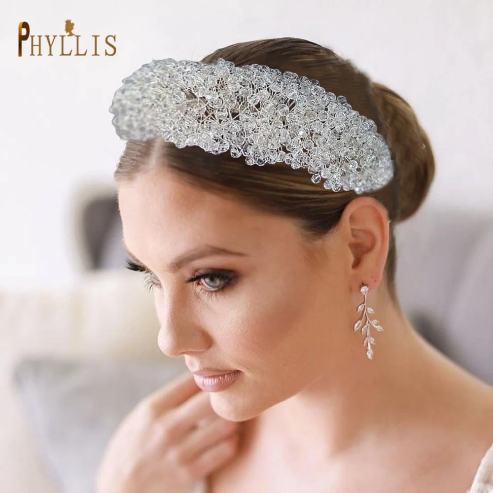 

A416 Crystal Bride Headband Luxury Silver Bride Headdress Party Hair Jewelry Handmade Wedding Hair Accessories Bridal Headwear