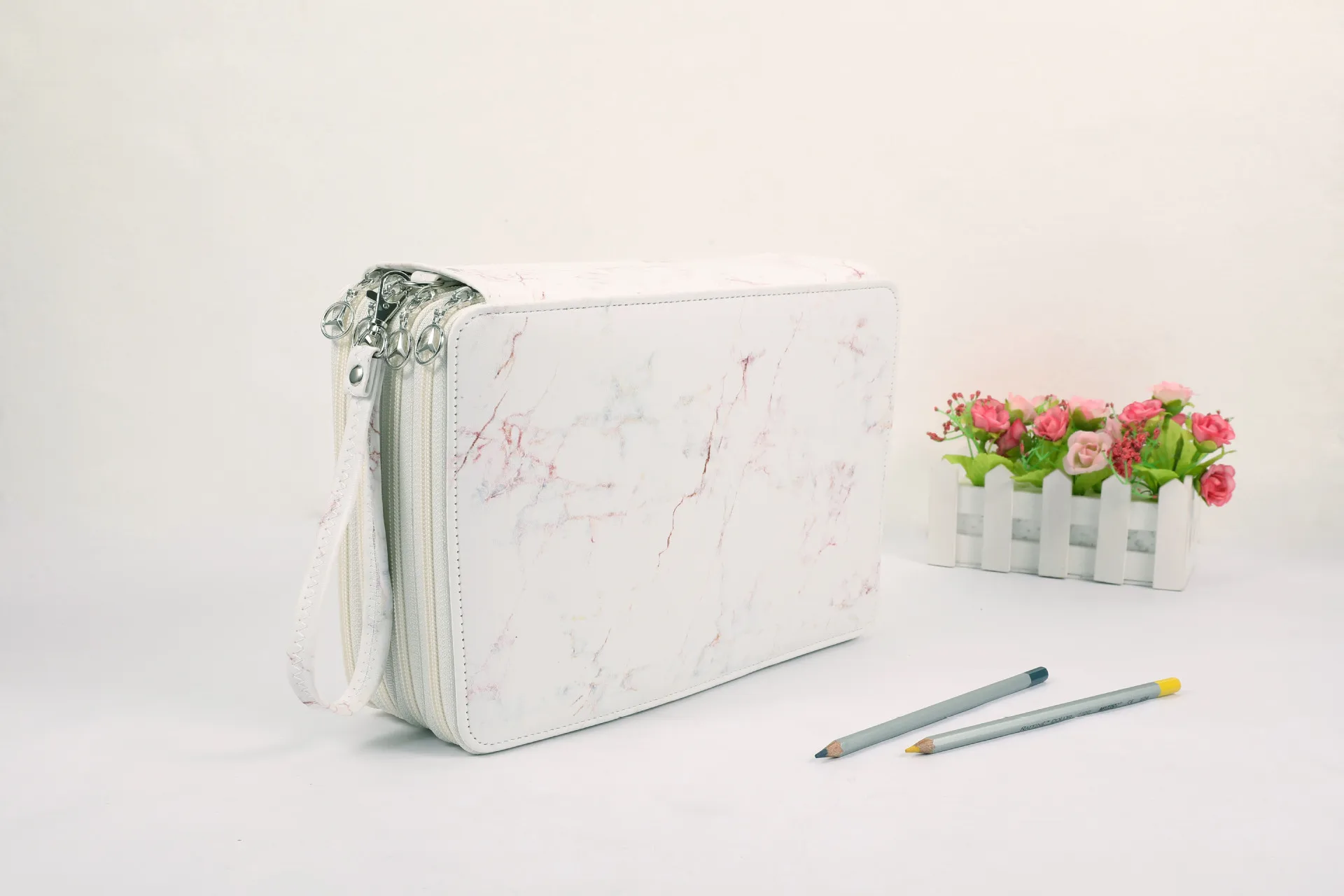 

216 Holes Marbling PU Leather Large Capacity Pencil Case Kawaii Japanese Korean Stationery Pencil Bag Pouch Office Supplies