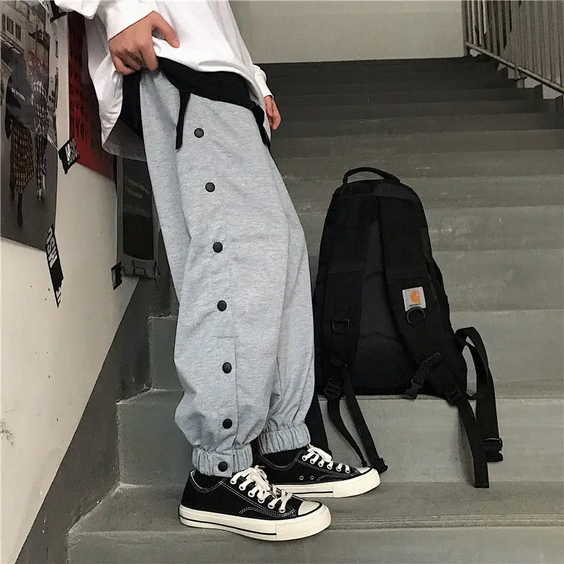 Весенние спортивные штаны мужские Модные однотонные брюки на пуговицах уличные