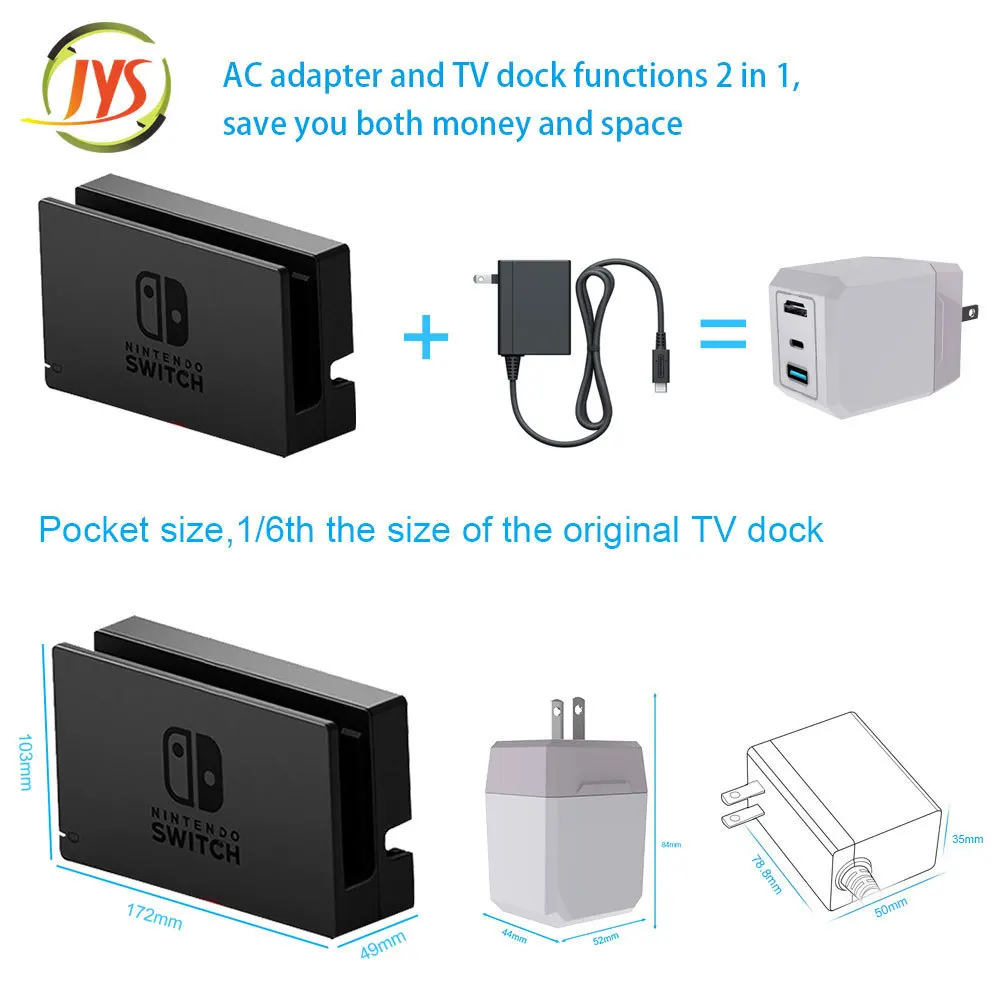 

For Nintend Switch 3 in 1 Type C TV Dock Base Nintend Switch NS Portable MINI AC Charge Adapter USB 3.0 HDMI Dock Station