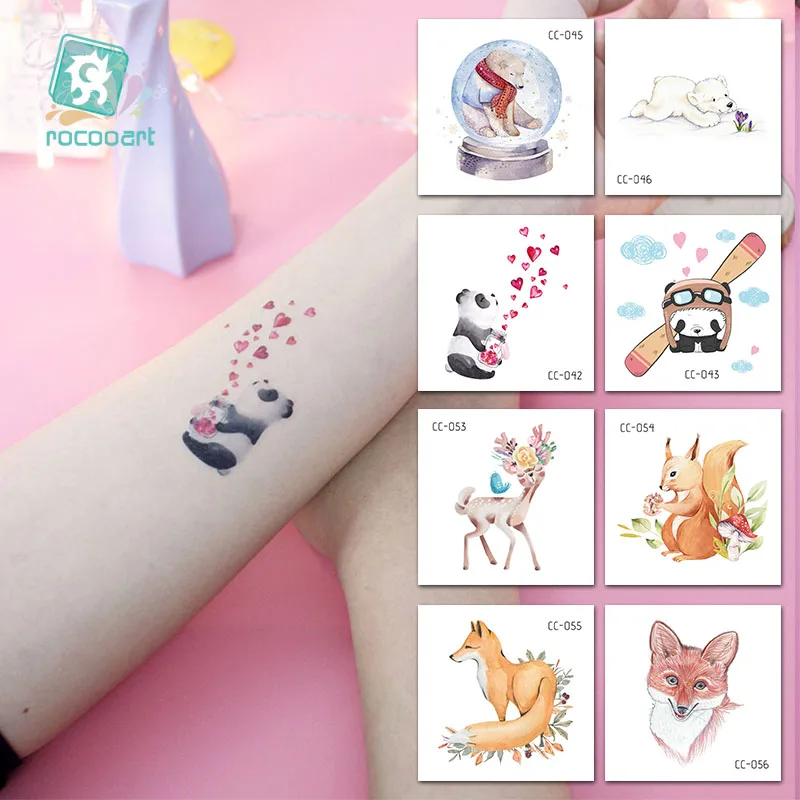 Rocooart 6*6 см милые животные макияж Временная татуировка наклейка красочная
