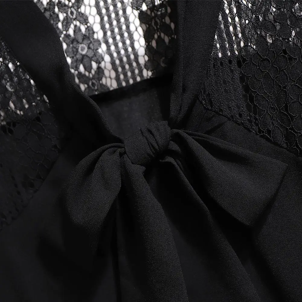 2XL-6XL женское кружевное платье большого размера осенние повседневные свободные офисные платья больших размеров Большие размеры 5XL Женские черные кружевные рабочие платья