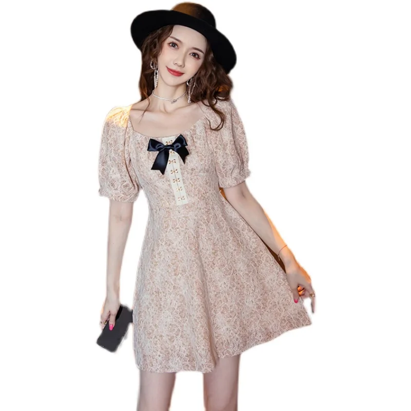 

COIGARSAM Floral Print Women dress New Summer Lace Dresses Pink 9158