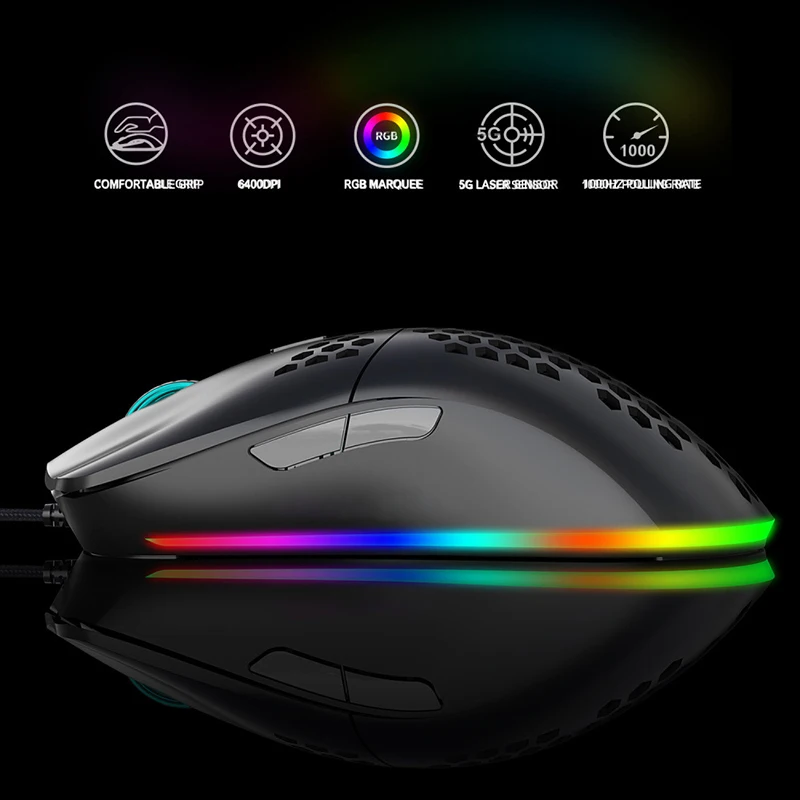 

For PC Laptop 1pc RGB Luminous USB Wired Gaming Mouse 6 Buttons Adjustable 6400DPI Ergonomics Design Mice Pohiks