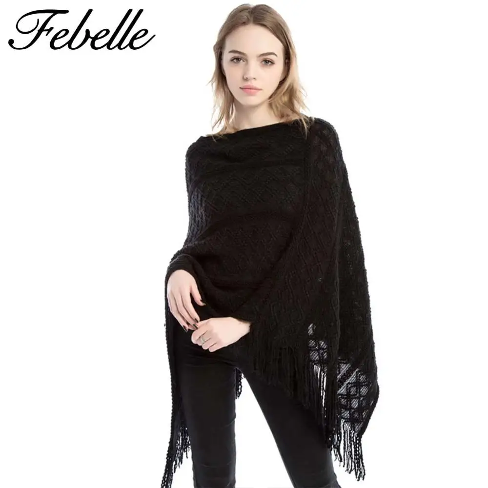 Febelle женский зимний кашемировый шарф накидка Летучая мышь пончо вязаный Топ