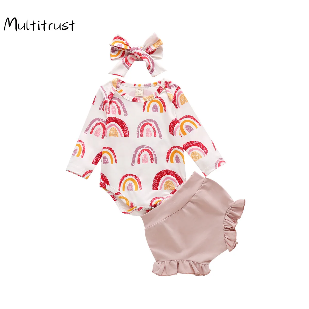 

Комплект одежды для новорожденных девочек 3 шт., боди с коротким длинным рукавом и оборками, штаны с цветочным принтом, повязка на голову, ком...