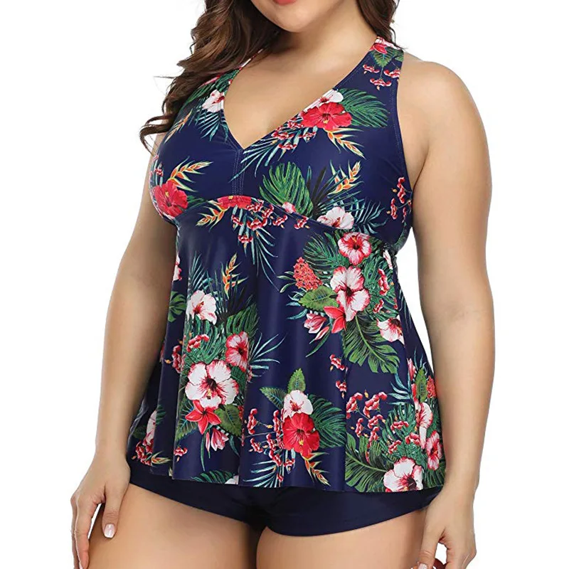 

Plus Size 5XL Swimsuit Tankini Set Swimwear Women Swim 2 Piece Print Bathing Suit Beachwear Swimdress