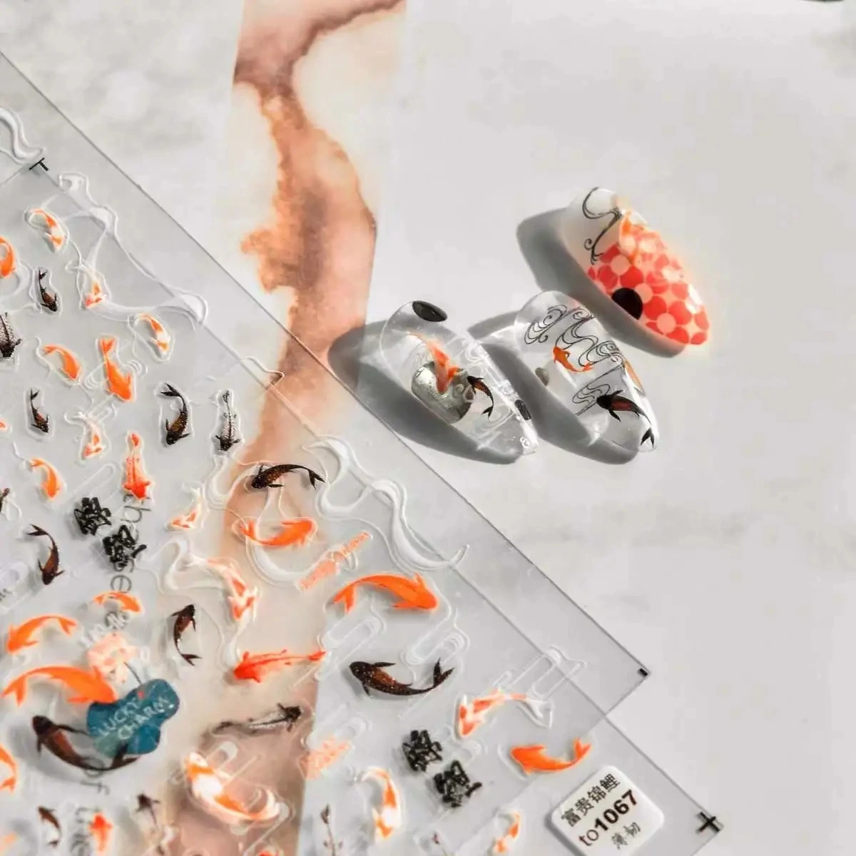 Наклейки 3D Red Koi для дизайна ногтей наклейки в китайском стиле фольга креативный