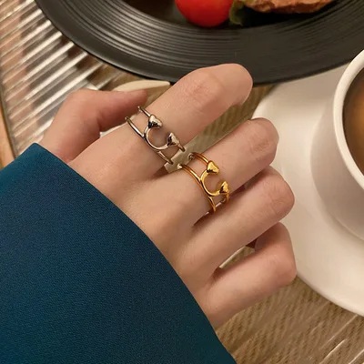 

Geometric Line Lock Ring For Women Simple Vintage Cold Style Ring Europe And America Fashion Birthday Gift 2021 New Style