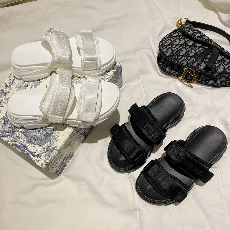 

Dad sandals and slippers female 2021 letters thick bottom Velcro increased outside wear beach shoes lazy one pedal slippers X742