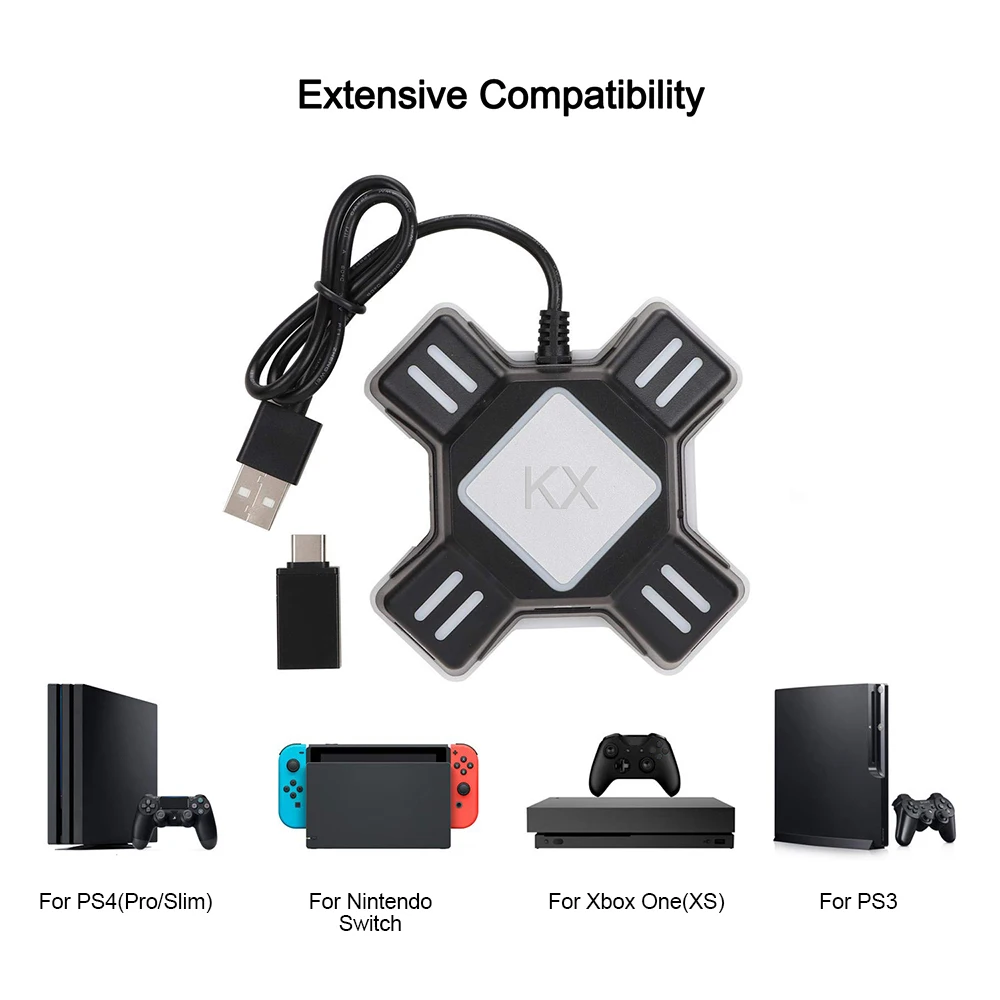 

Адаптер для игровых контроллеров KX USB, конвертер для видеоигр, клавиатуры, мыши, для Switch/Xbox, PS4/PS3