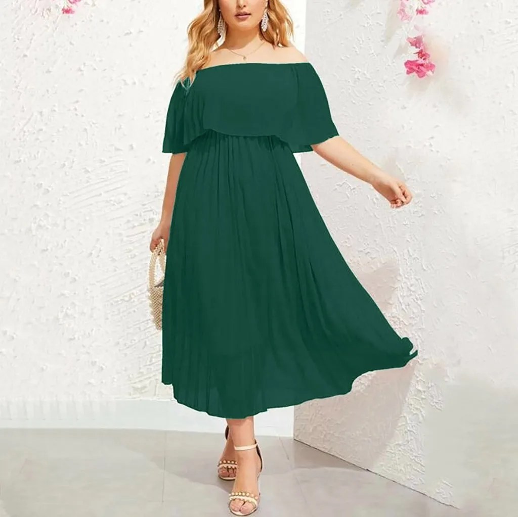 Шифоновое платье размера плюс 5XL женское сексуальное с открытыми плечами и