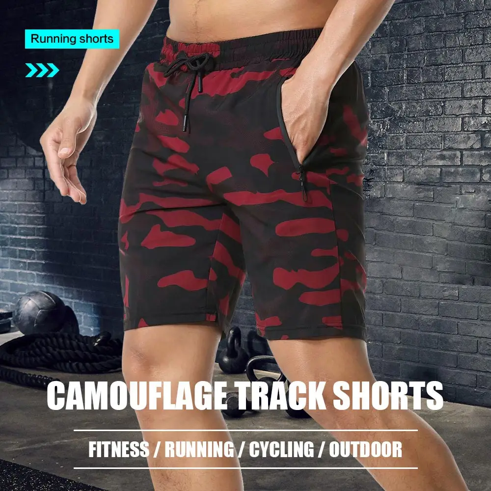 Summer Men's Shorts Quick-Drying and Breathable Sports Shorts Camouflage Drawstring Zipper Pocket Fitness Gym Running Shorts