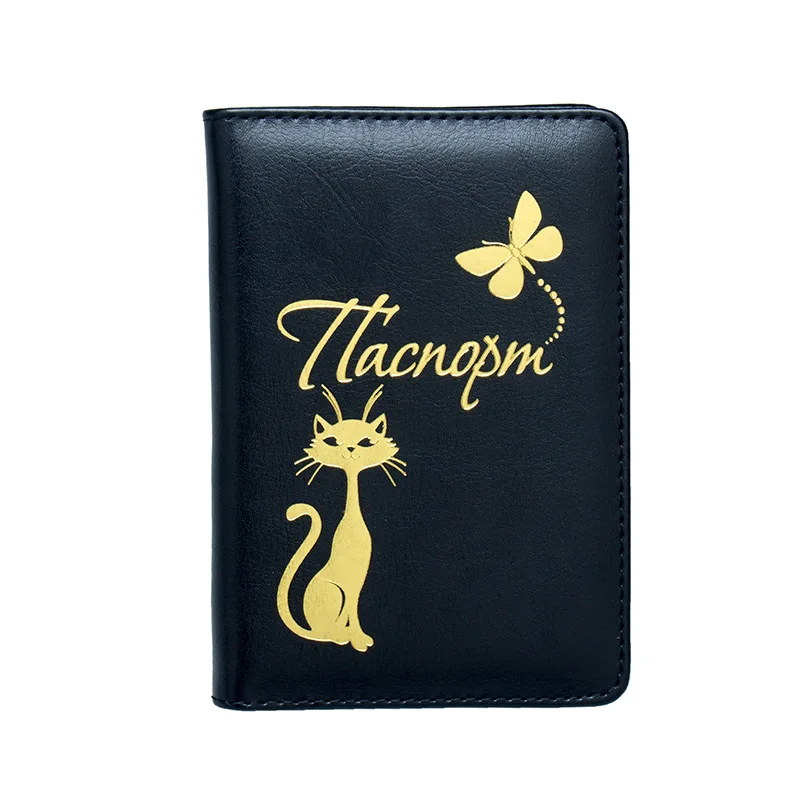 Black KUDIAN медведь мультфильм милый паспорт обложка кошка держатель карты модная Обложка на паспорт Мути-функция Травер кошелек BIY047 PM49 - Цвет: Black
