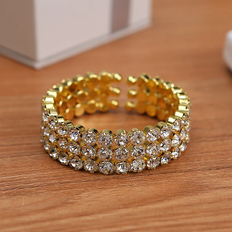 3 ряда кристаллов Большой Стразы стрейч Серебряный Прозрачный Свадьба красота