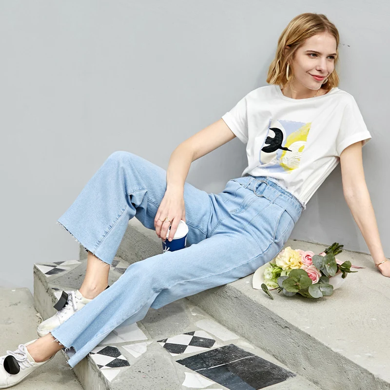 Amii минималистичные широкие брюки джинсы для женщин повседневные однотонные с