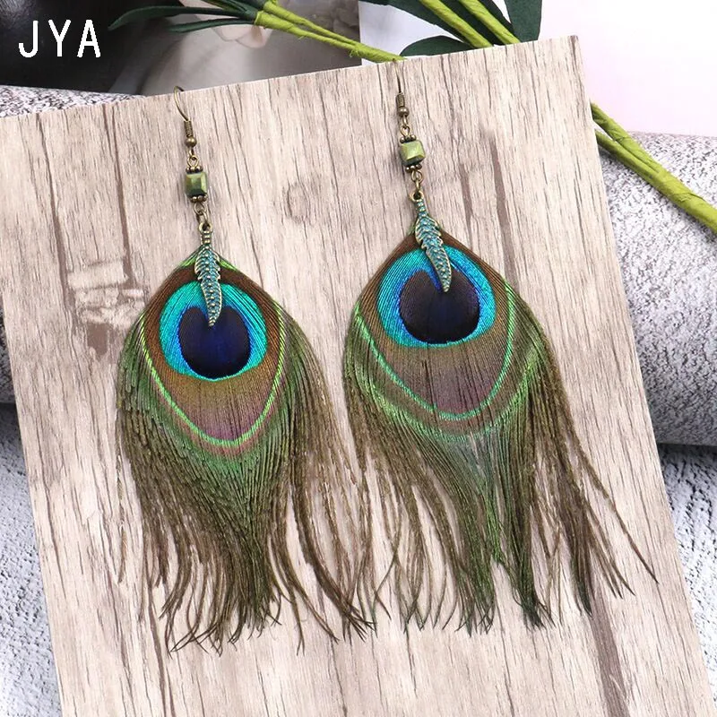 Cpop длинные серьги с перьями павлина для женщин новые модные большие эффектные