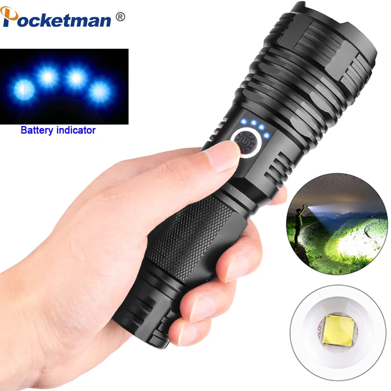 

Super Powerful XHP70.2 LED Flashlight XHP50 LED Torch USB Rechargeable Flashlights Waterproof Torch Camping Zoomable Flashlight