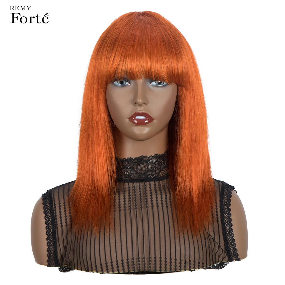 

30 Inch Human Hair Wigs For Women Bob Wig With Bangs Blonde Orange Colored Human Hair Wigs Short Brazilian Hair Wigs RemyForte