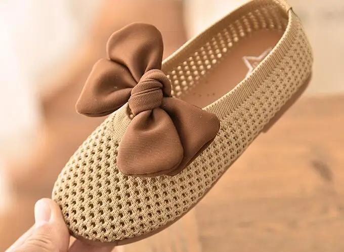 Детские туфли на плоской подошве для девочек с большим бантом дышащие мокасины