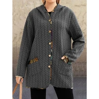 2021 leisure hooded single breasted loose size long sleeve medium length splicing womens jacket qn