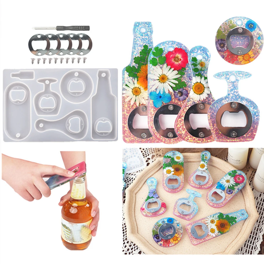 

Beer Bottle Opener Keychain Pattern Silicone Molds DIY Can Opener Tool Set Home Handmade Resin Mould