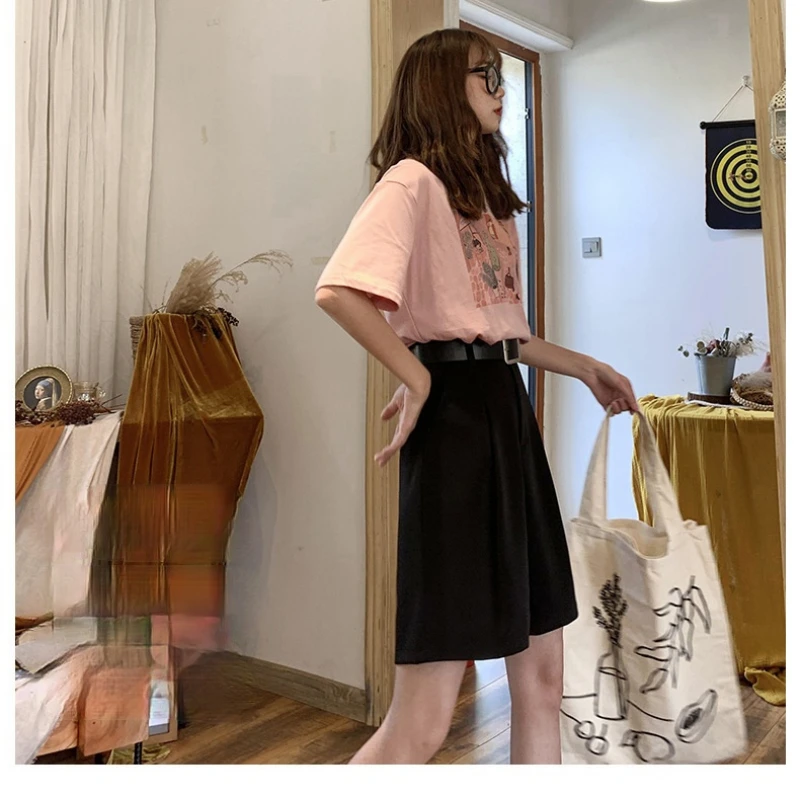 

Fashion High Waist Women Shorts Casual Half- Length Sashes Belted Women Loose Shorts Pockets 2021 Spring Summer Fashion Shorts