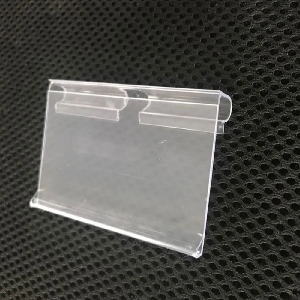 

60 Pcs Sign Label Holder Hanging Hook Shelf Retail Price Tag Label Merchandise Sign Display Holder Stand (Transpare