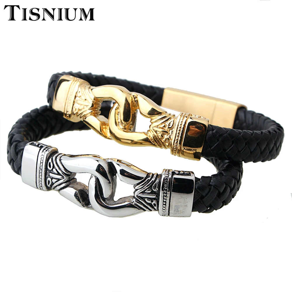 Мужской кожаный браслет tisния в стиле хип хоп из нержавеющей стали|Цепочки и