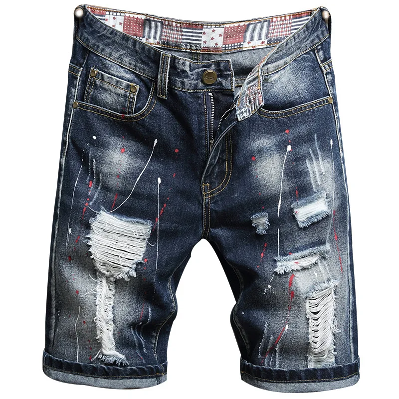 

Men's Graffiti Ripped Short Jeans 2021 Summer Fashion Casual Slim Fashion Retro Style Denim Shorts Men's Clothing Brand Clothes