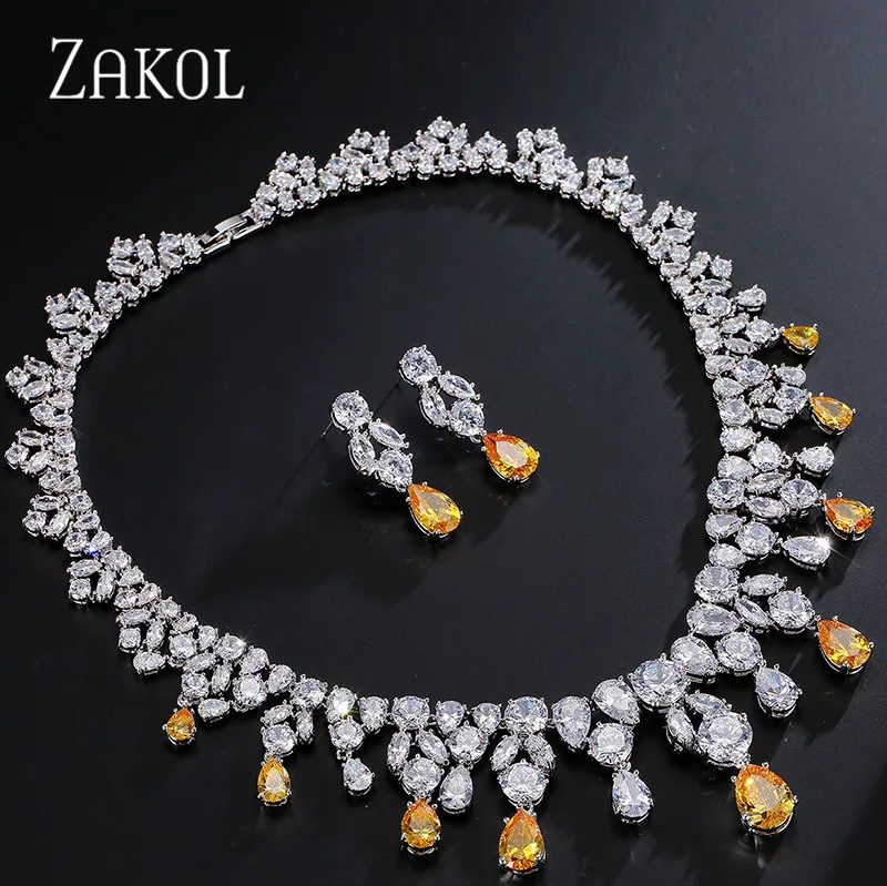 ZAKOL великолепный комплект ювелирных изделий с маркизой и круглым кубическим