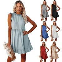 summer womens dress 2021 fashion sleeveless dresses elegant ladies vintage ruffle beach blue mini dresses vestido de mujer