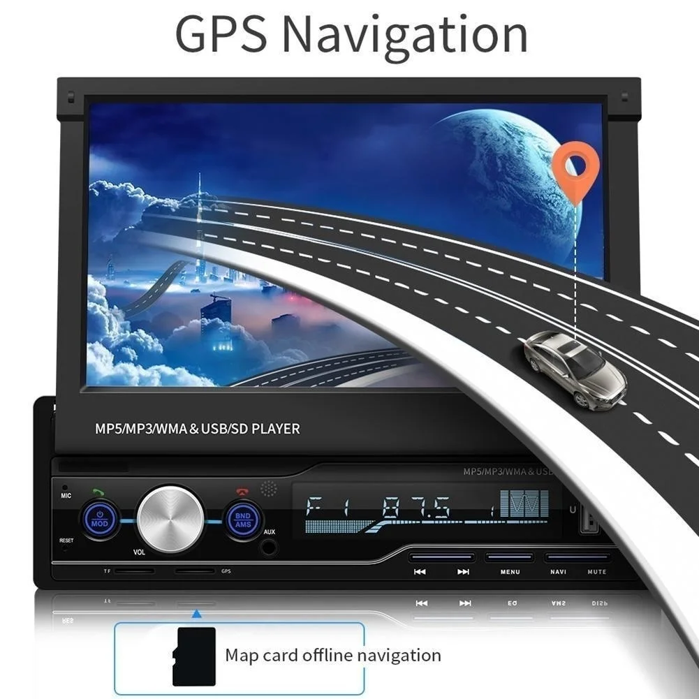 Автомагнитола Mp5 Плеер MP3 Авторадио Bluetooth RDS " 1 Din gps аудио стерео Авто складной экран FM/AM Зеркало Ссылка