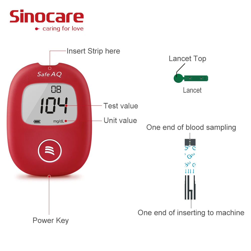 Глюкометр Sinocare с тест-полосками и иглами для измерения уровня сахара в крови |