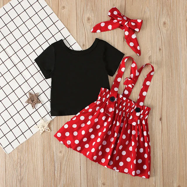 Комплект из 2 предметов красная юбка в горошек принцессы + черные топы милый бант