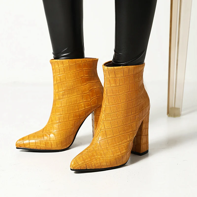 Ботинки женские ковбойские из искусственной кожи на толстом высоком каблуке 7