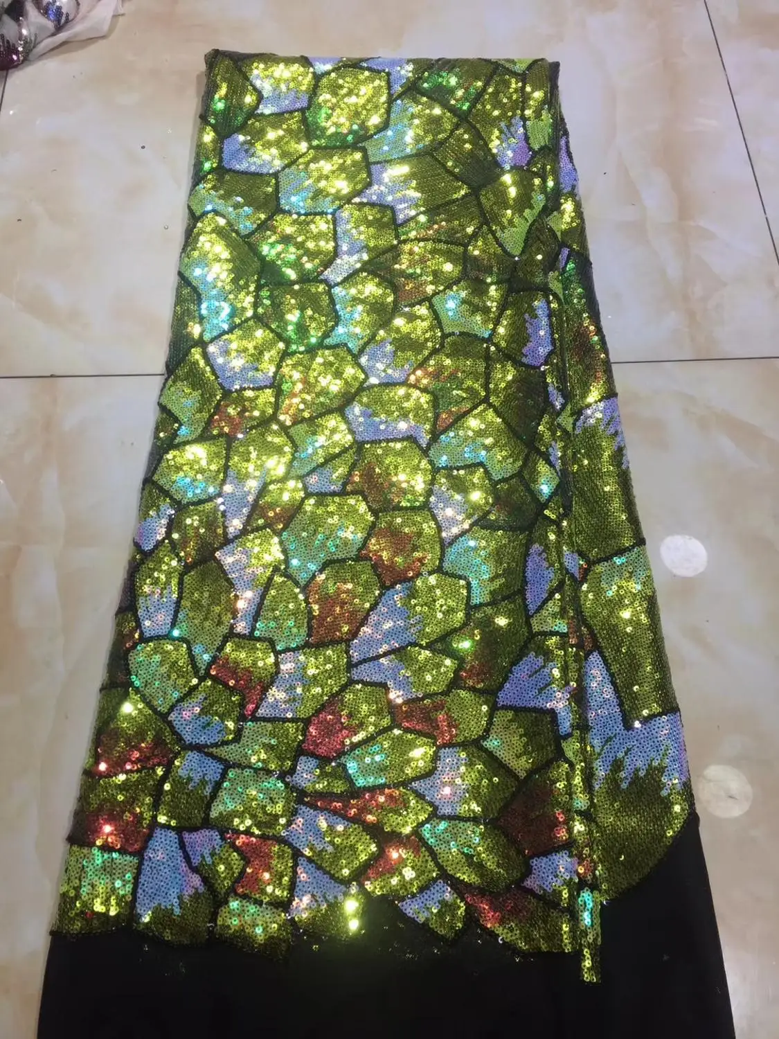 

Popular sequins lace fabric 5yards shining net tulle lace fabric with sequins for nigerian wedding dress XSNO111