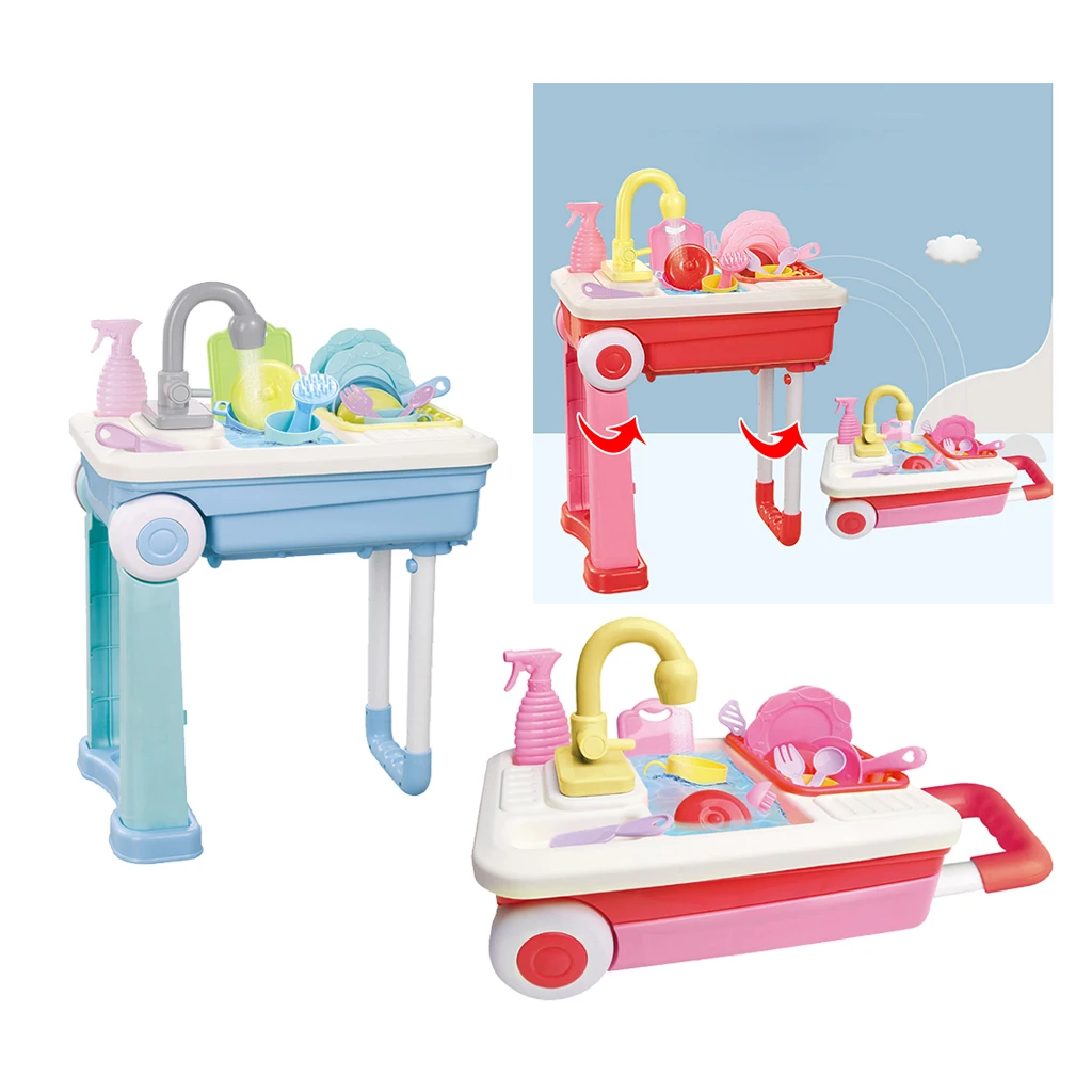 

Kids Kitchen Cooking Pretend Role Play Toy Simulation Water Faucet Tableware Kit