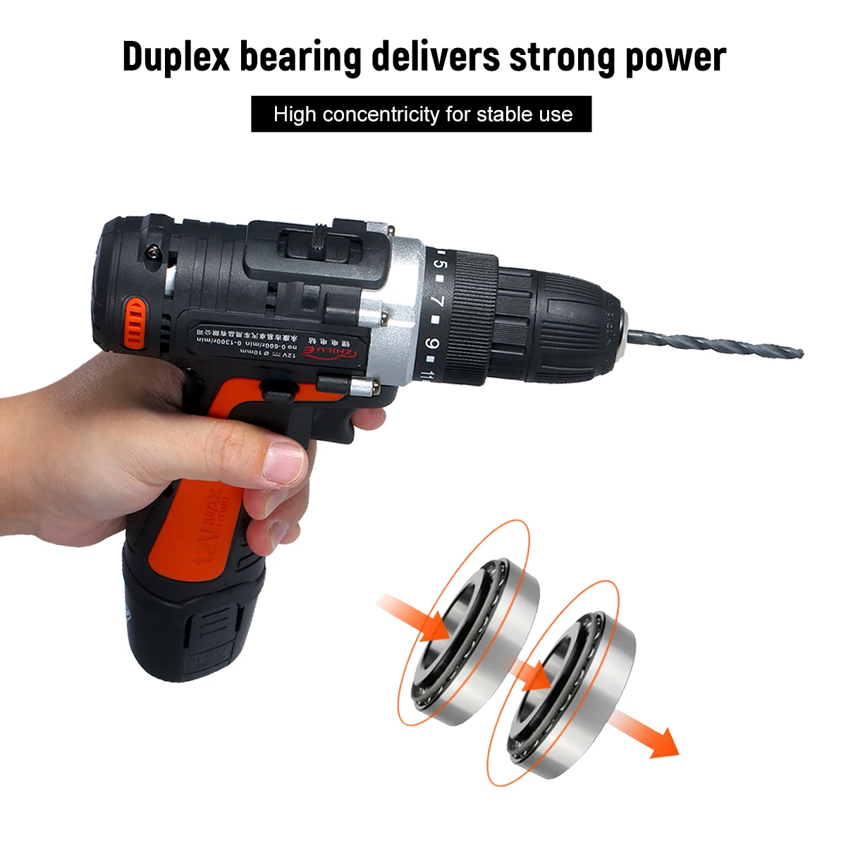 

12V Cordless Drill / Driver Kit 1400rpm Variable Speed Polisher Car Buffer Waxer Set with Light Rechargeable Power Screwdriver