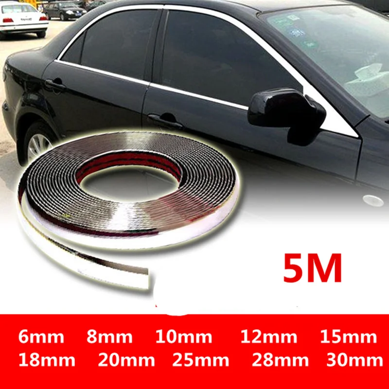 

5M Exterior Car Chrome Body Strip Bumper Auto Door Protective Moulding Styling Trim Sticker 6MM 10MM 12MM 15MM 20MM 25MM 30MM