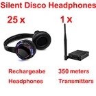 Профессиональные бесшумные диско-наушники с 25 светодиосветодиодный, дальность 500 м, с 1 передатчиком, радиочастотная беспроводная, для диджея, клуба вечерние, встречи, трансляции