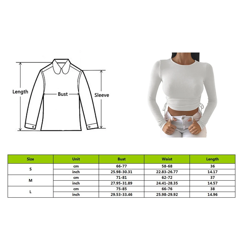 

2021 Women Crop Tops Sexy Long Sleeve Cropped Tees Casual Drawstring Ruched T-shirt Cropped Tshirt Female Autumn Clothing