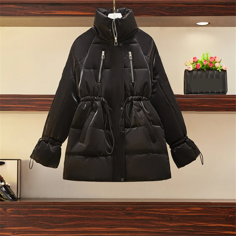 

Plus Size Cotton-Padded Jacket Women 2020 Winter Fashion New College Style Drawstring Waist Thickened Warm Coat Trendy 304