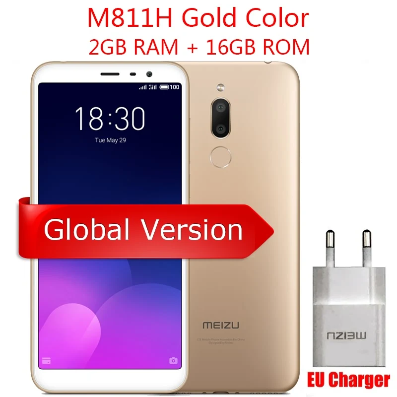 M811H Gold 2G 16G Meizu M6T, 2 ГБ, 16 ГБ, глобальная версия, мобильный телефон, четыре ядра, 5,7 дюймов, ips экран, двойная задняя камера, отпечаток пальца, EU M6 T - Цвет: M811H Gold 2G 16G